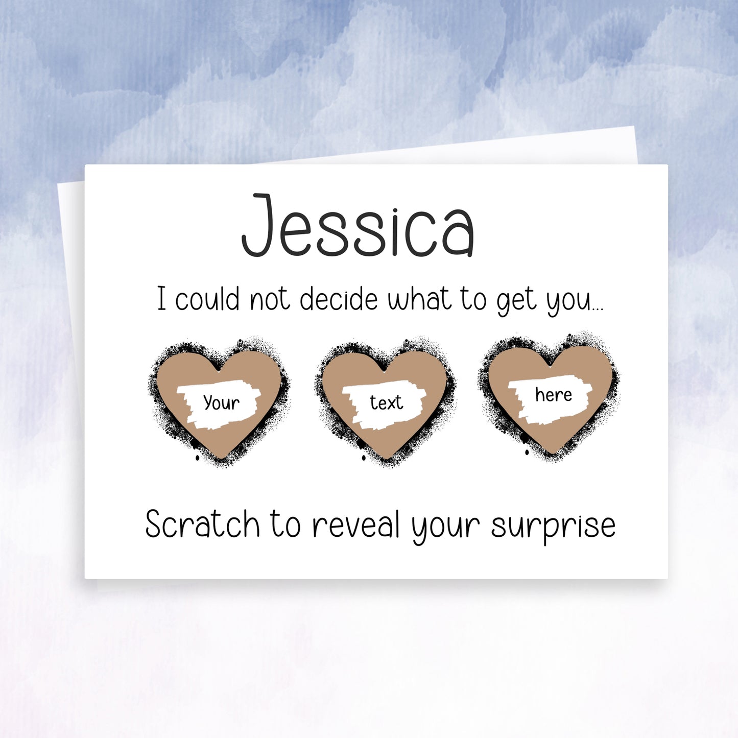 3 Heart Reveal Scratch off card - squidgemakes