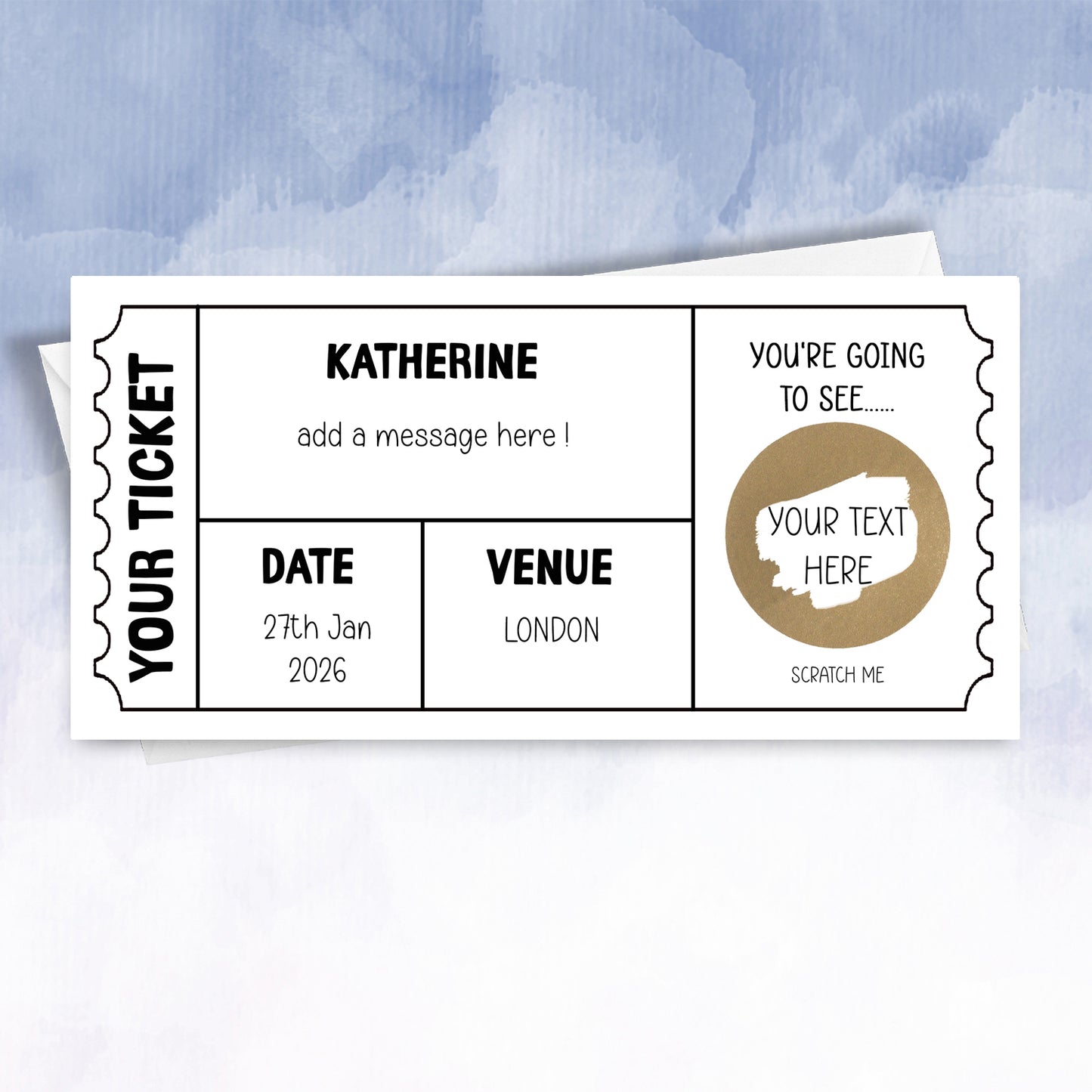 Personalised Scratch Off Theatre or Comedy Show Ticket
