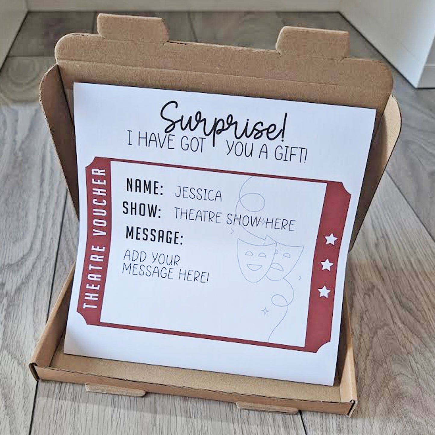 Personalised Surprise Theatre reveal voucher