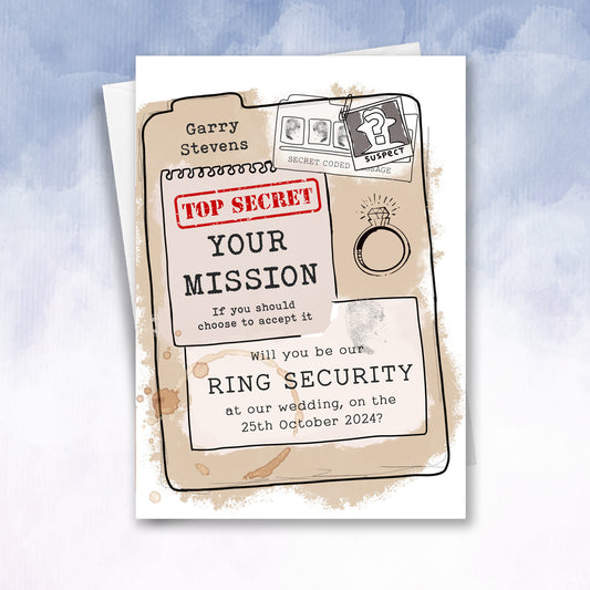 Top Secret Mission Ring Bearer Security Wedding Role Personalised Kids Card - 2f75e5-2
