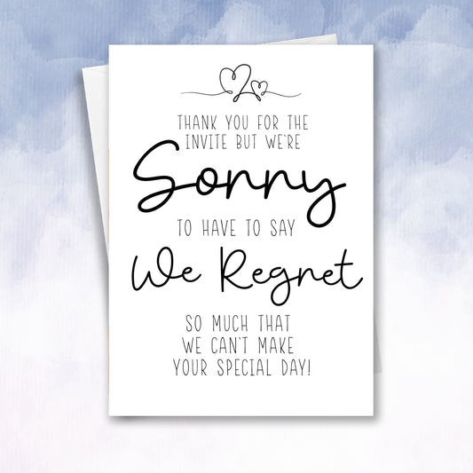 Can't Make your big day decline wedding invite Greeting Card