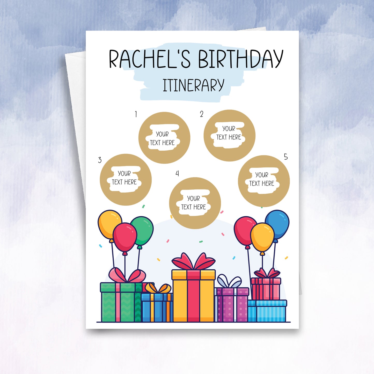 Birthday Itinerary personalised card