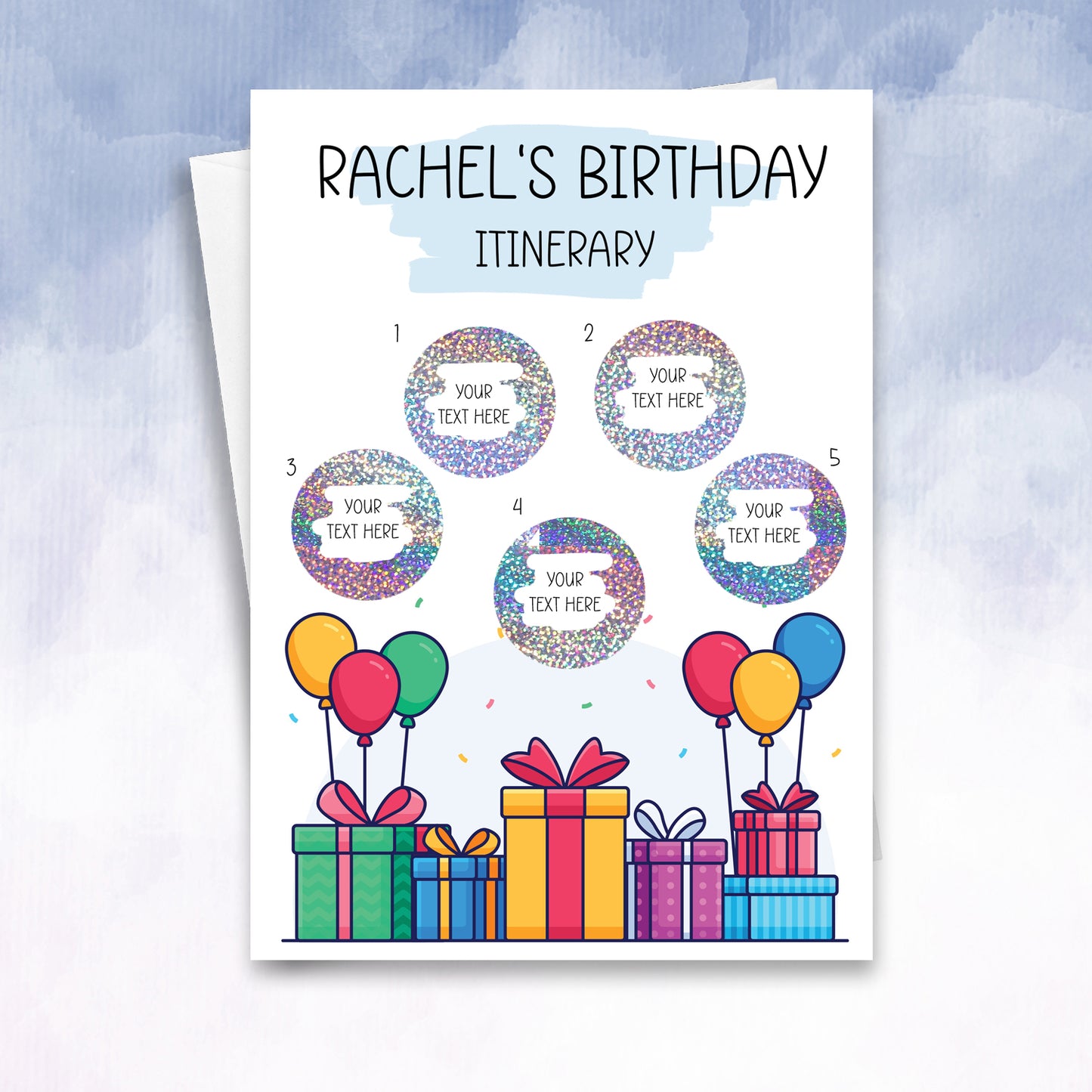 Birthday Itinerary personalised card