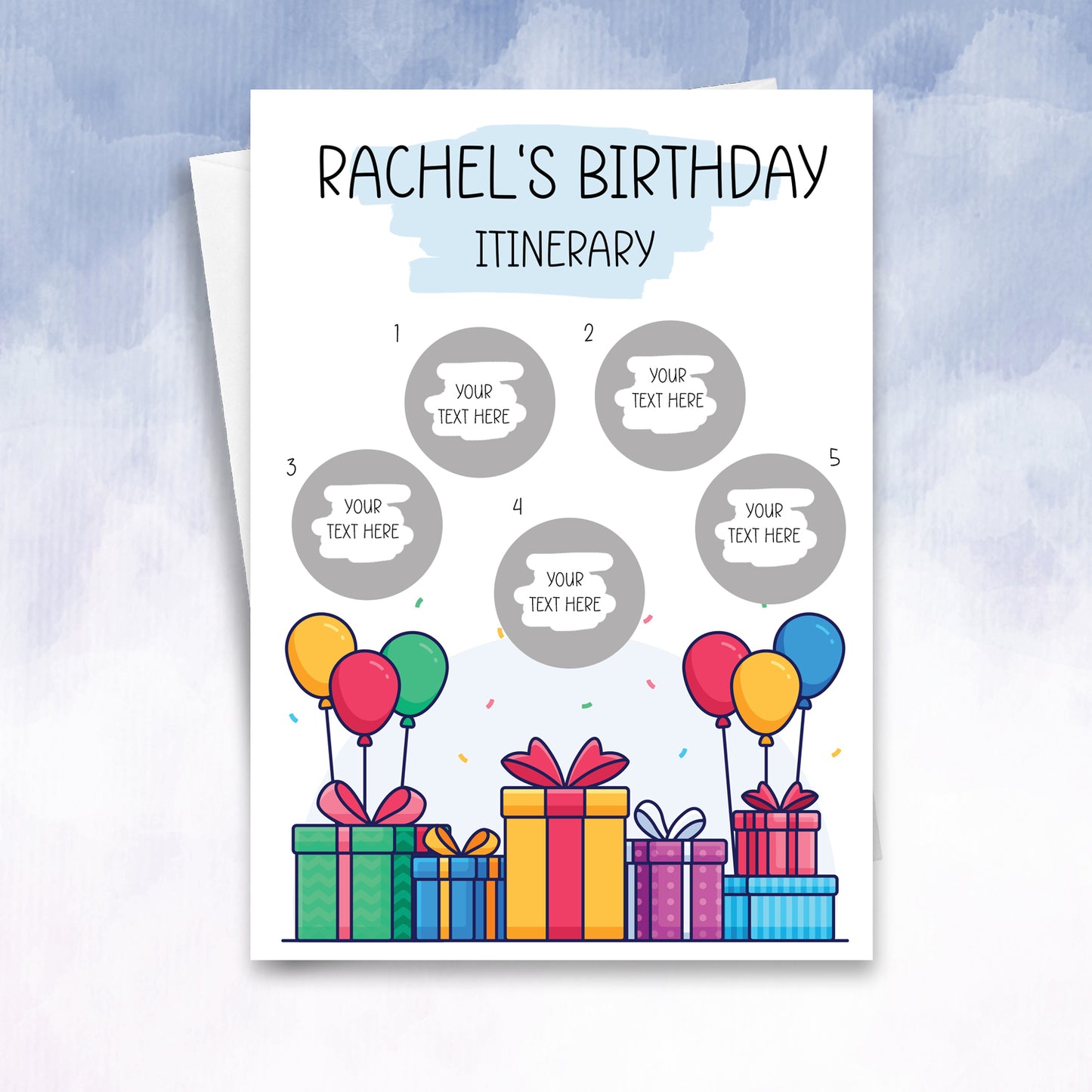 Birthday Itinerary personalised card