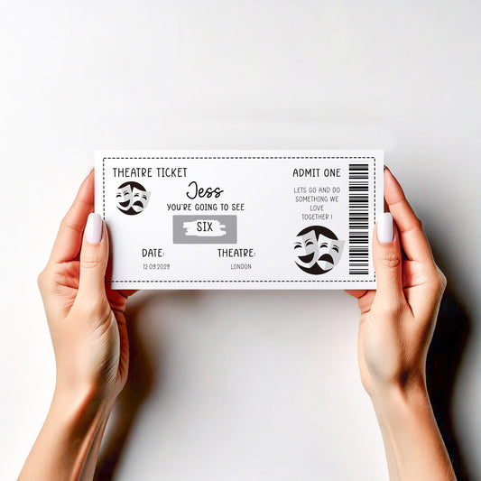 Personalised Show Ticket Card – Scratch‑Off Surprise Theatre & Musical Gift, Birthday or Anniversary Reveal