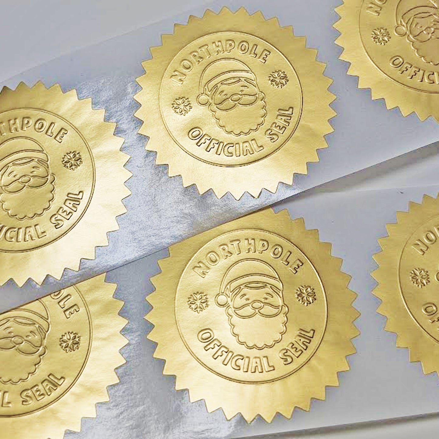 Santa North Pole Gold Foil stickers Hand stamped
