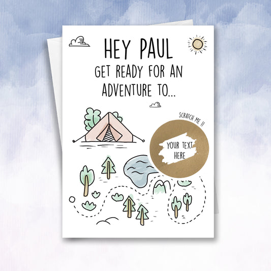 Camping, Adventure or Center Parcs Personalised Scratch off Holiday Card