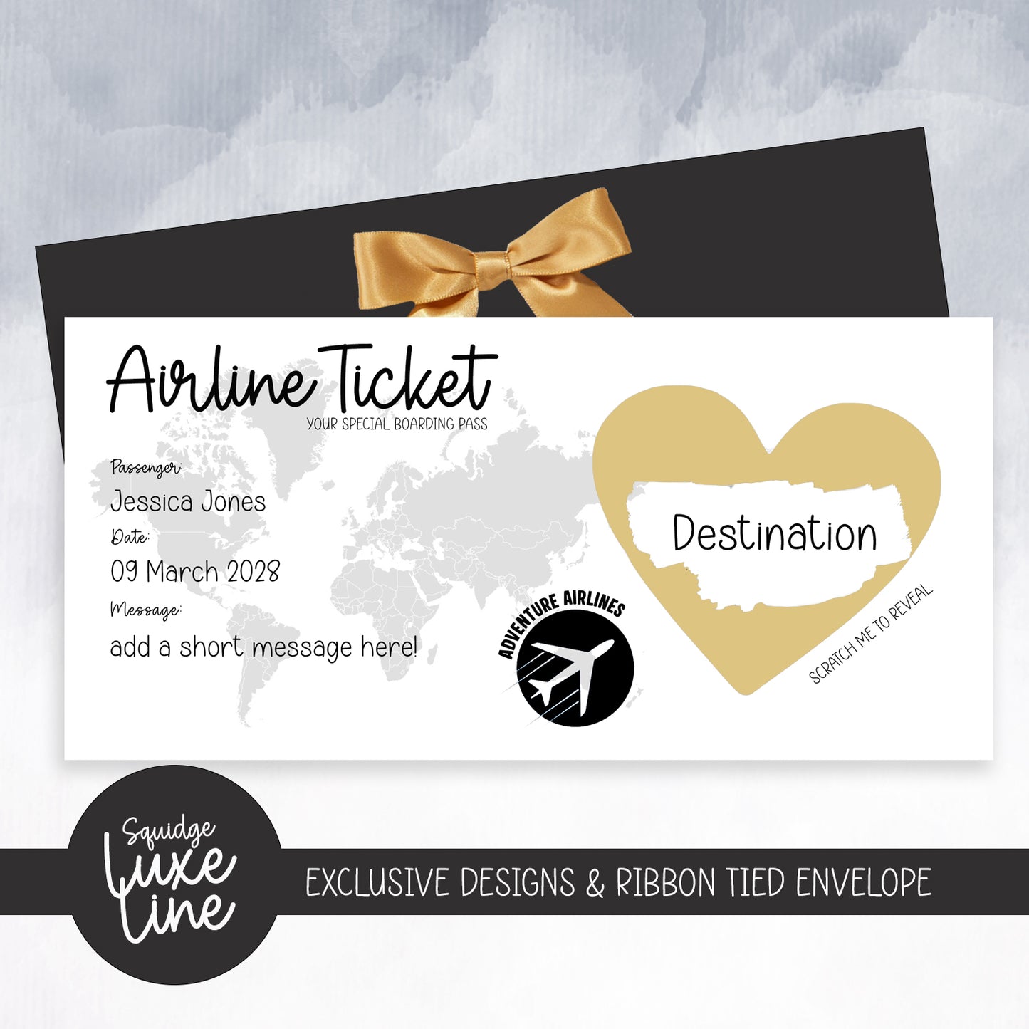 Luxury Scratch Off Christmas Boarding Pass Surprise Holiday Card With Ribbon Envelope