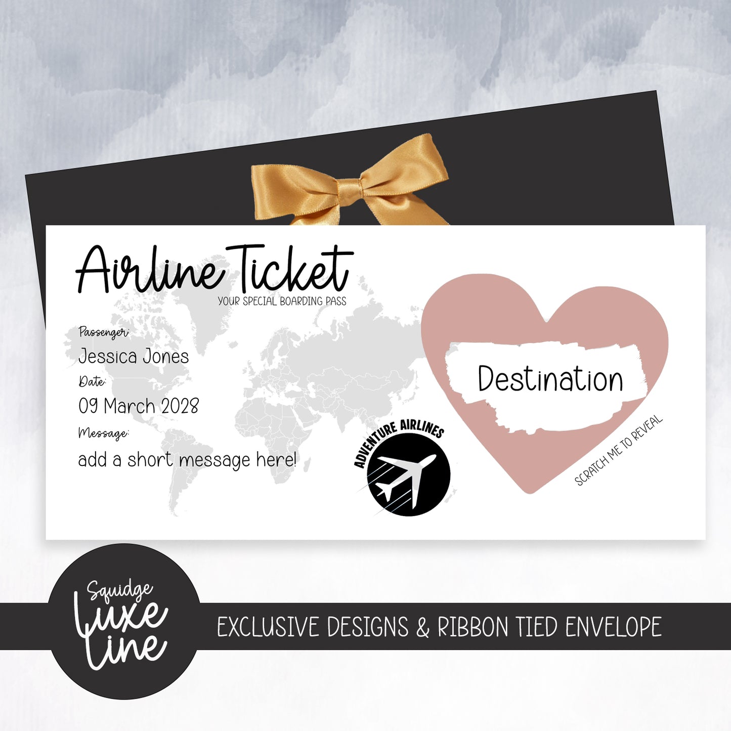 Luxury Scratch Off Christmas Boarding Pass Surprise Holiday Card With Ribbon Envelope
