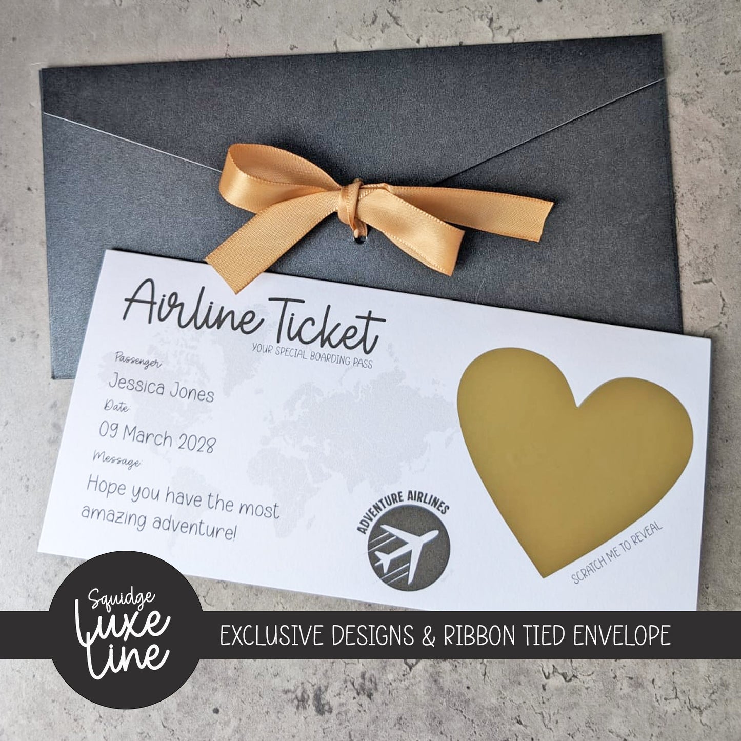 Luxury Scratch Off Christmas Boarding Pass Surprise Holiday Card With Ribbon Envelope