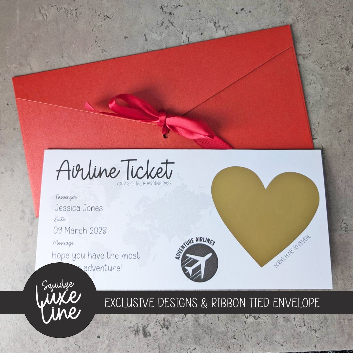 Luxury Scratch Off Christmas Boarding Pass Surprise Holiday Card With Ribbon Envelope