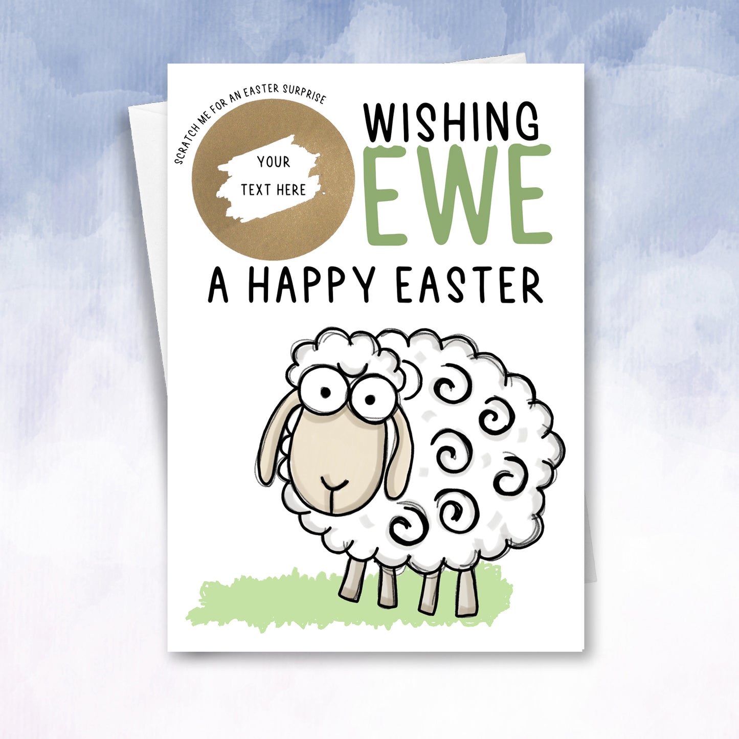 Personalised Wishing ewe sheep scratch card