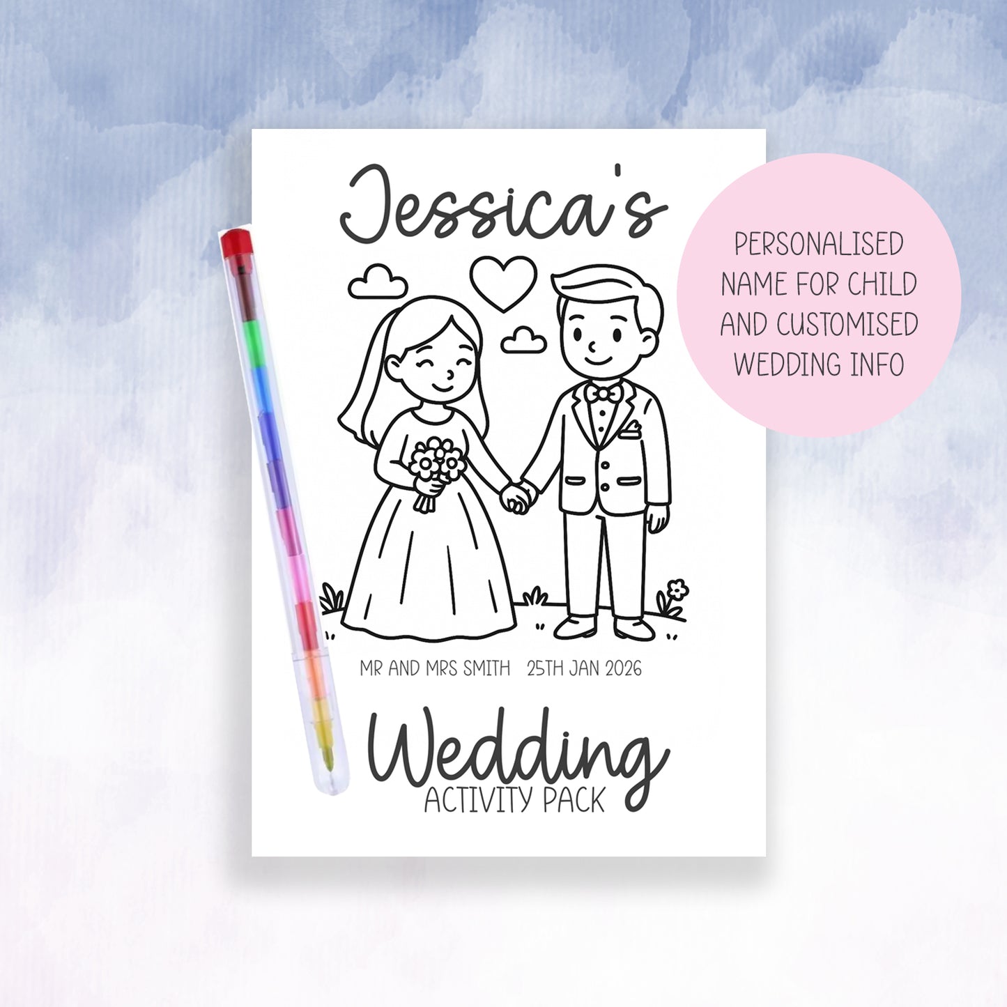 Personalised Kids Wedding Activity Pack Book, Table Favour, A5 Size