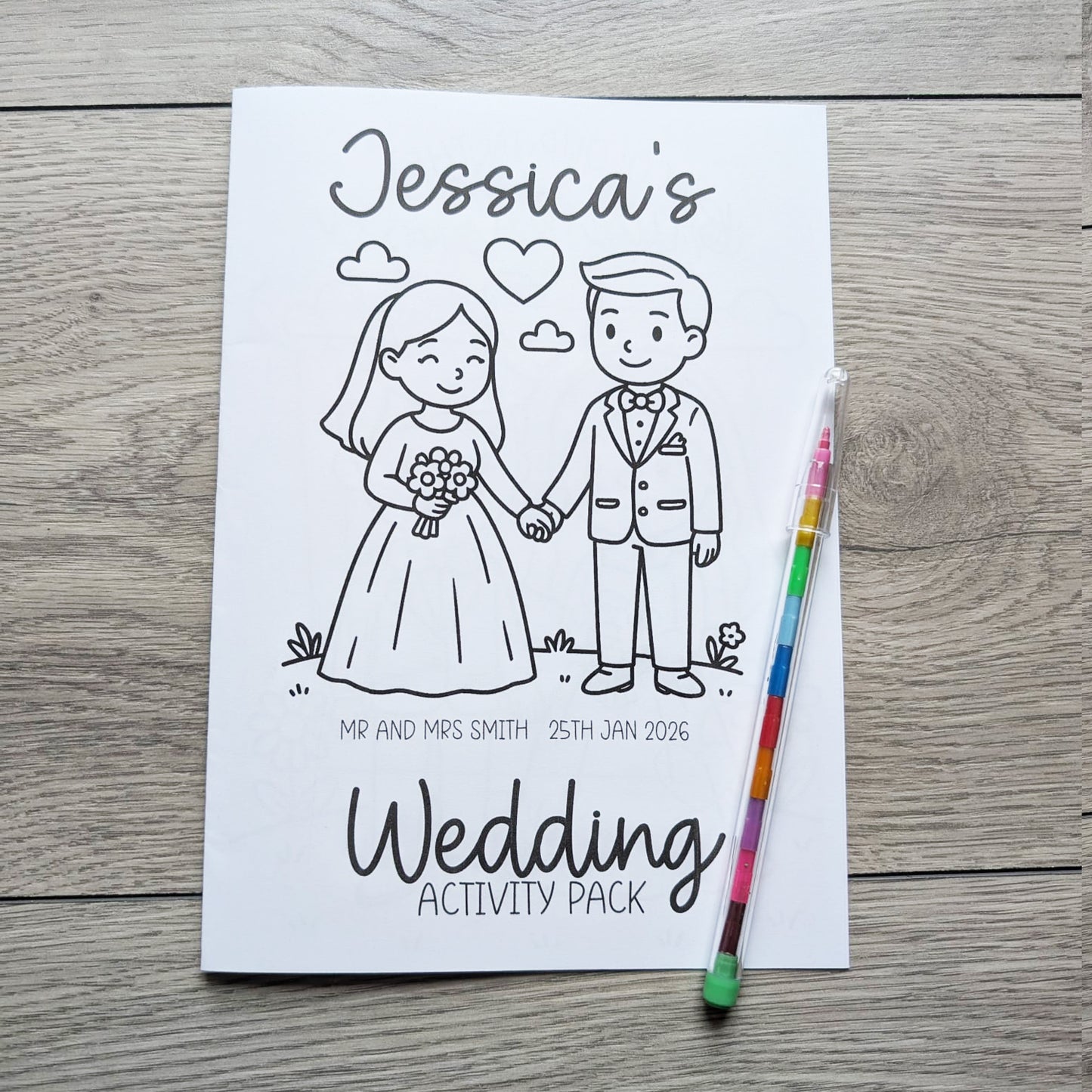 Personalised Kids Wedding Activity Pack Book, Table Favour, A5 Size