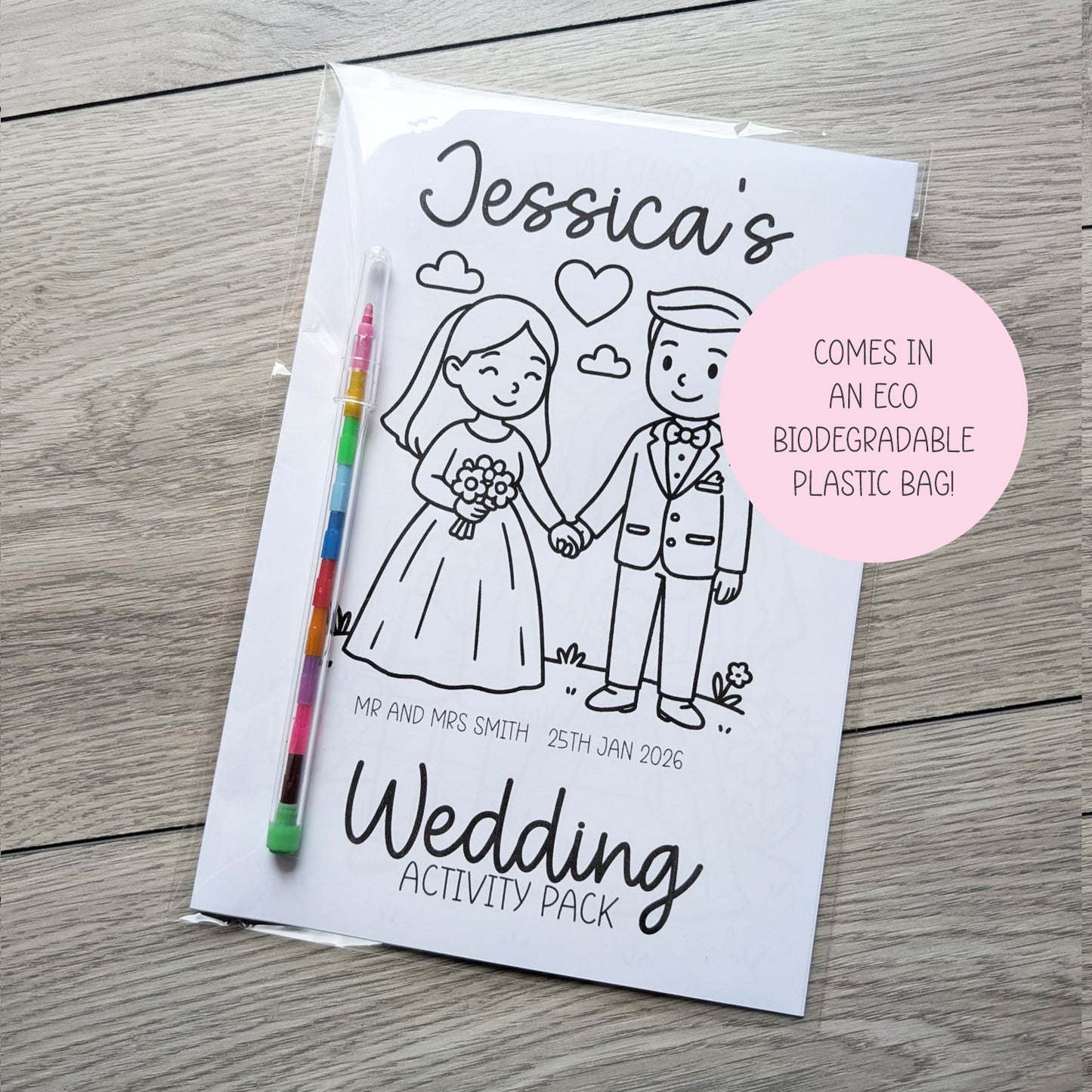 Personalised Kids Wedding Activity Pack Book, Table Favour, A5 Size