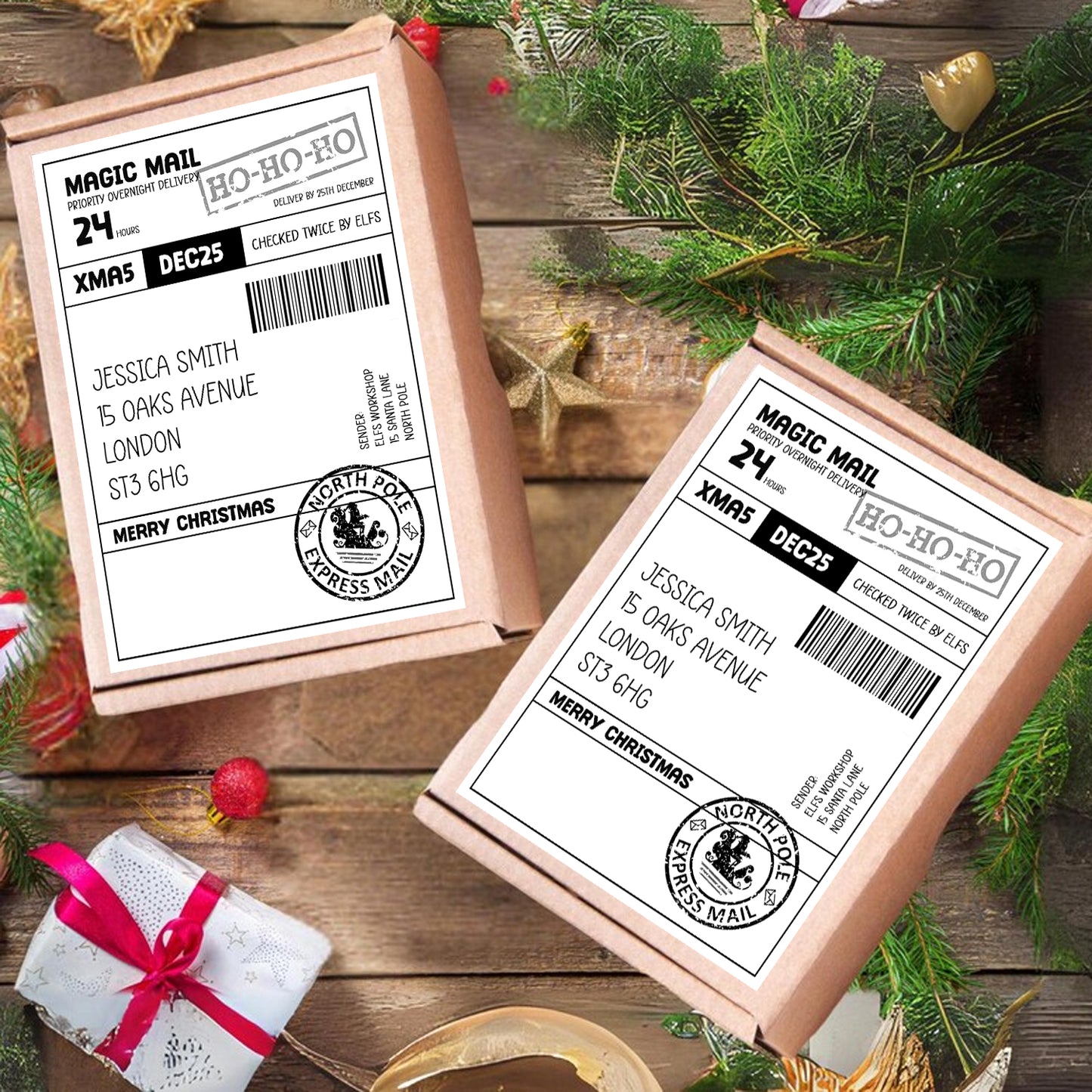 Personalised North Pole Elf Mail Label – Santa Claus Christmas Postage Sticker