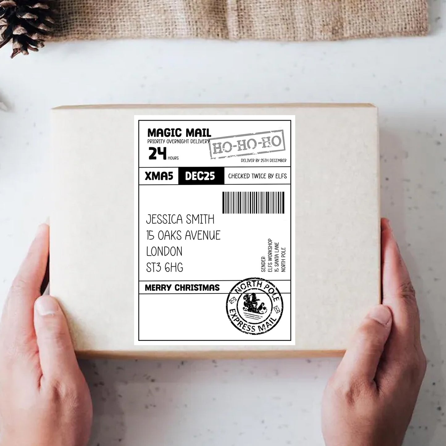 Personalised North Pole Elf Mail Label – Santa Claus Christmas Postage Sticker