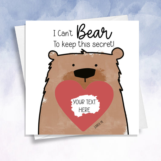 I can't Bear to keep this secret Personalised card Brother or Sister Reveal