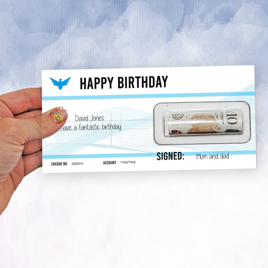 Personalised Cheque birthday Money holder Gift