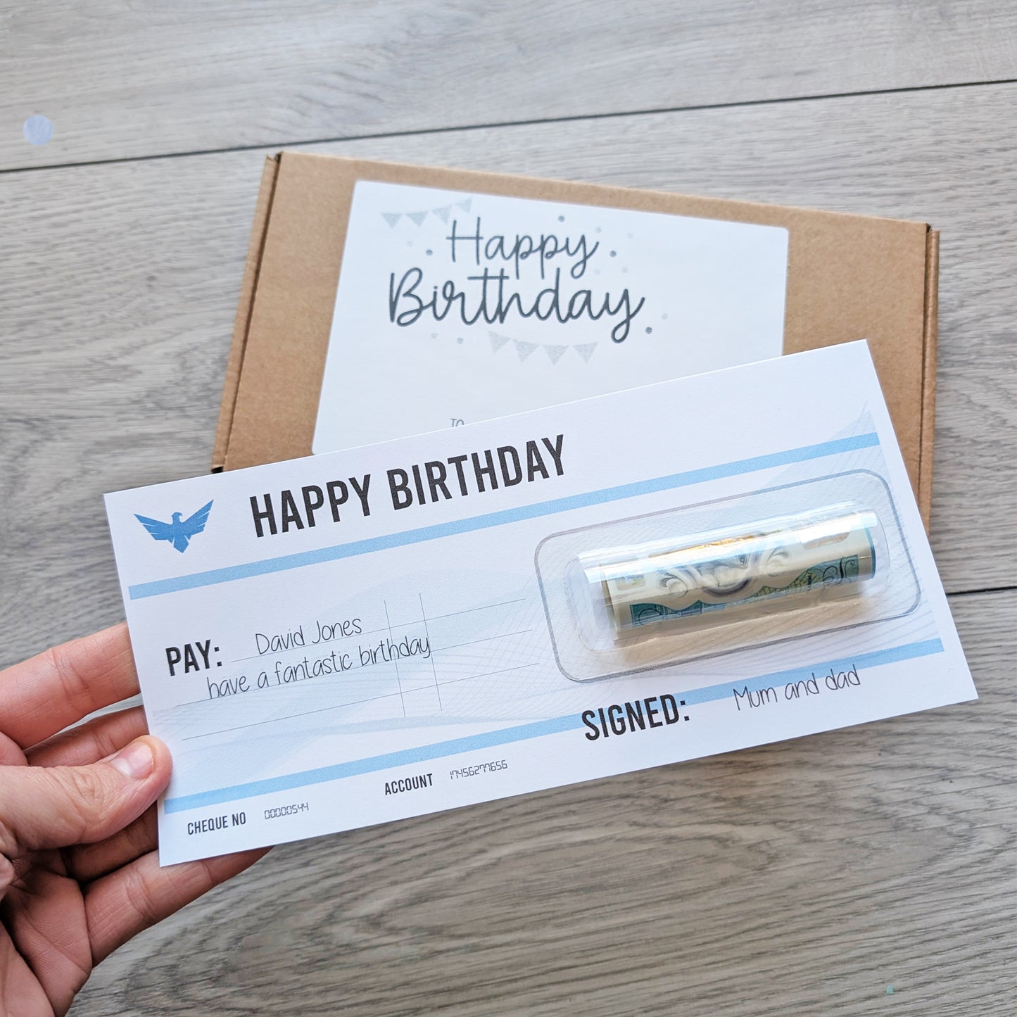 Personalised Cheque birthday Money holder Gift