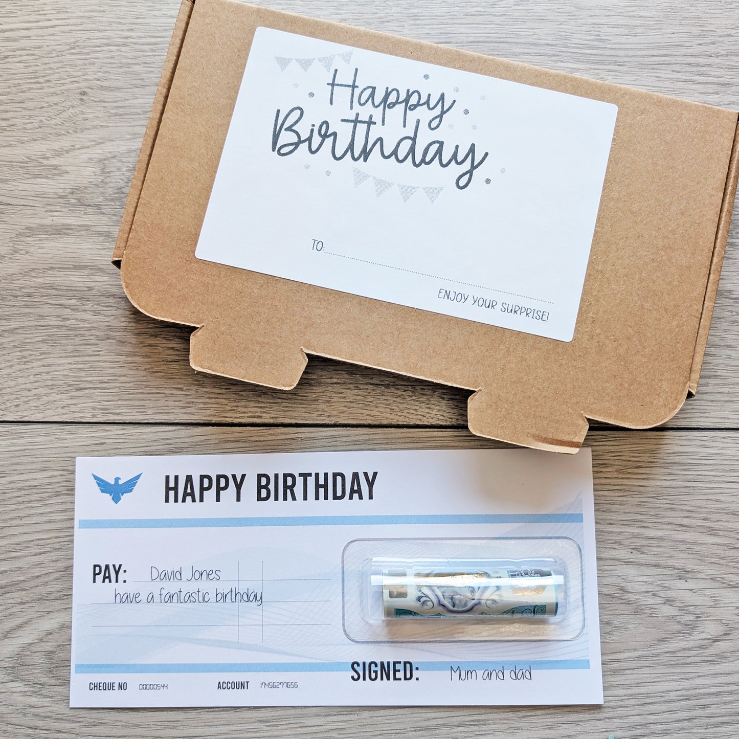 Personalised Cheque birthday Money holder Gift