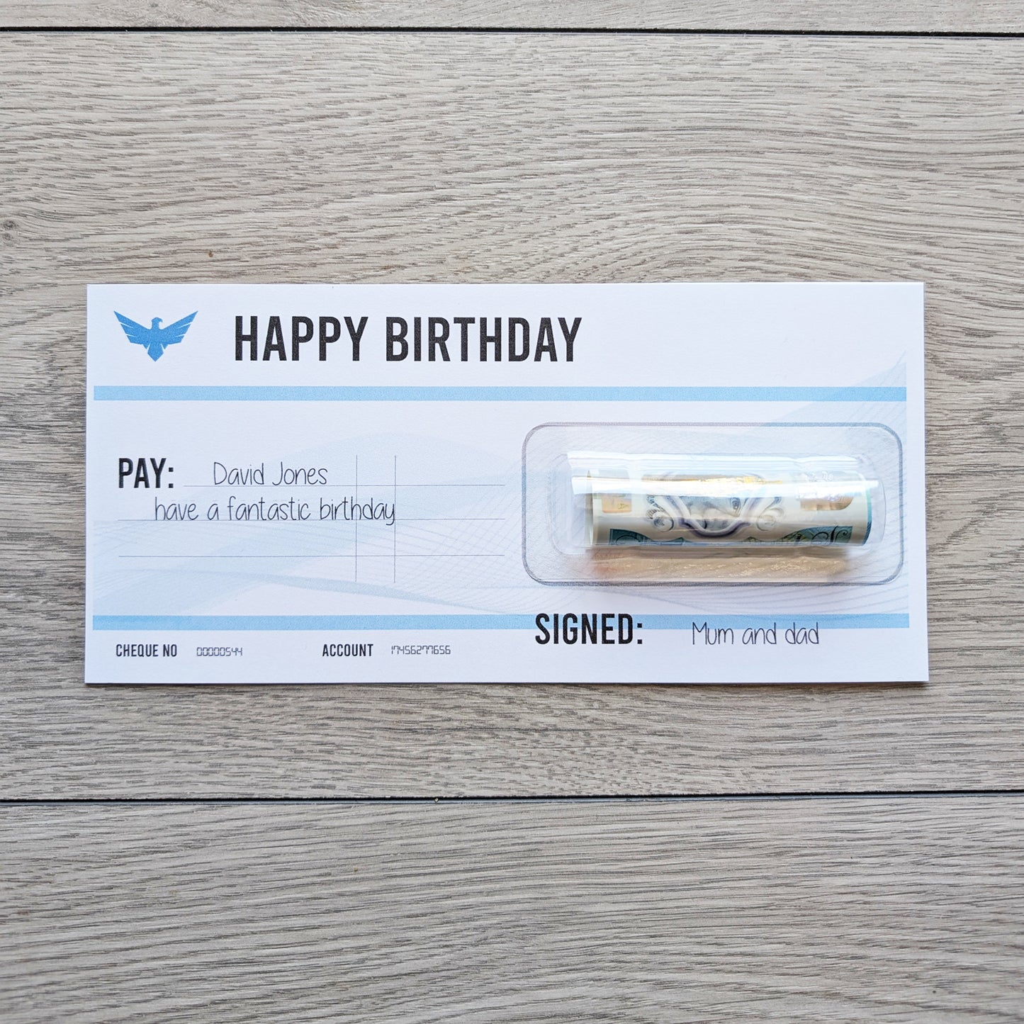 Personalised Cheque birthday Money holder Gift