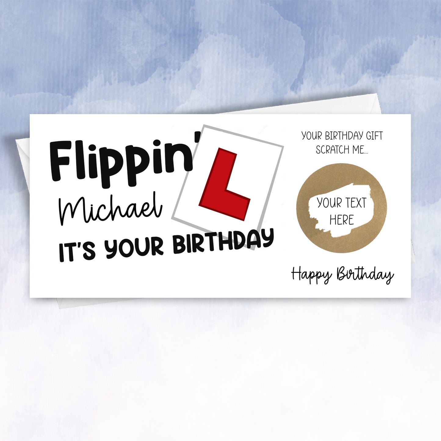 Personalised Birthday Scratch Card, Gift Voucher, Driving lessons reveal.