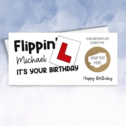 Personalised Birthday Scratch Card, Gift Voucher, Driving lessons reveal.