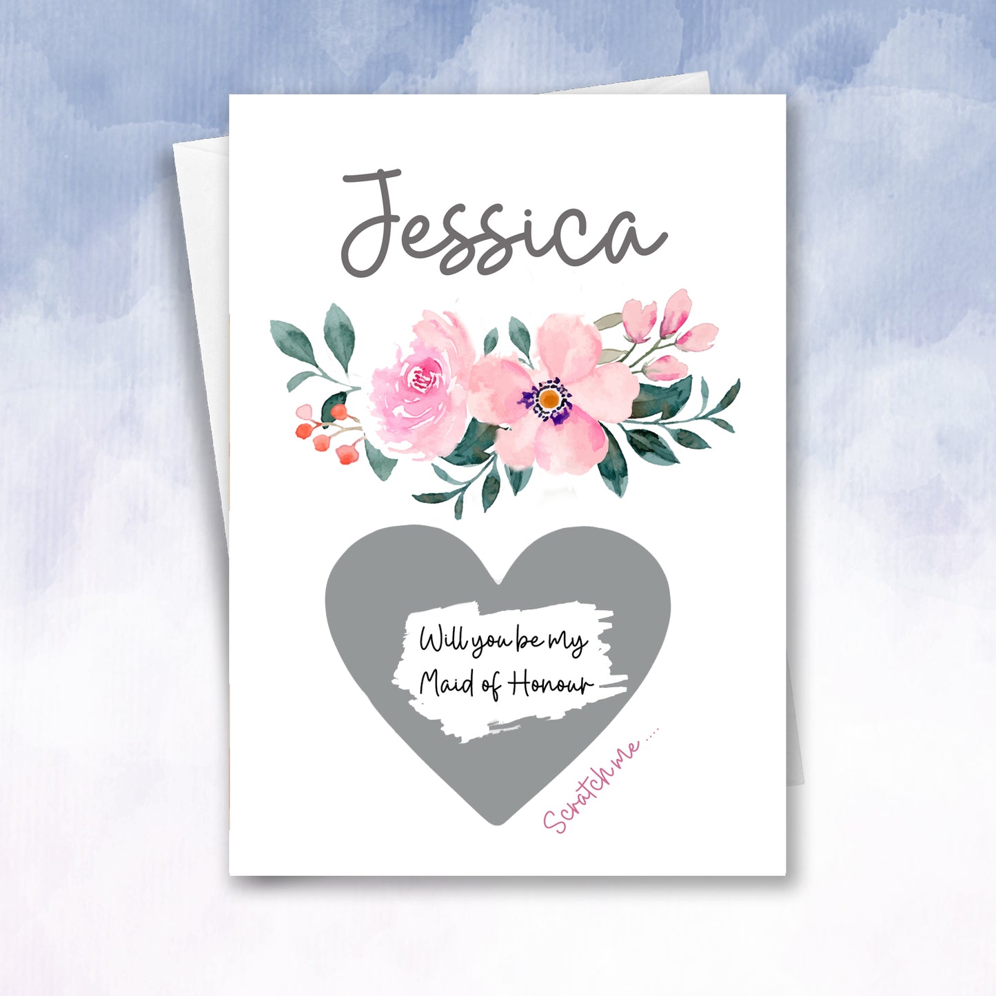 Be my Maid of honour or Bridesmaid Proposal Personalised Scratch Card Floral - 2f75e5-2