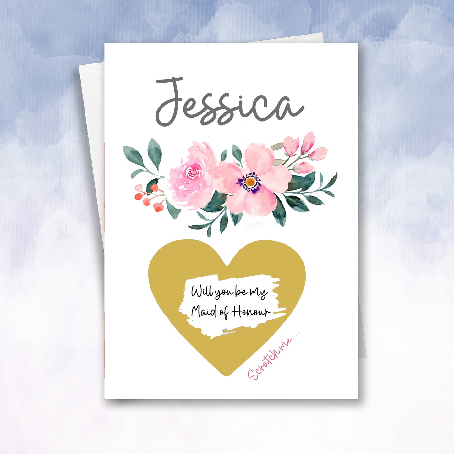 Be my Maid of honour or Bridesmaid Proposal Personalised Scratch Card Floral - 2f75e5-2