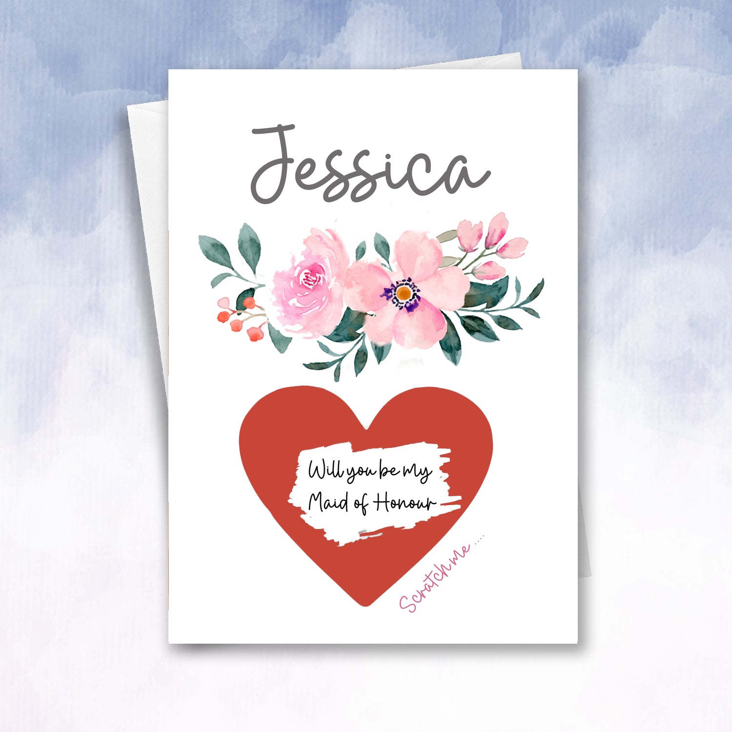 Be my Maid of honour or Bridesmaid Proposal Personalised Scratch Card Floral - 2f75e5-2