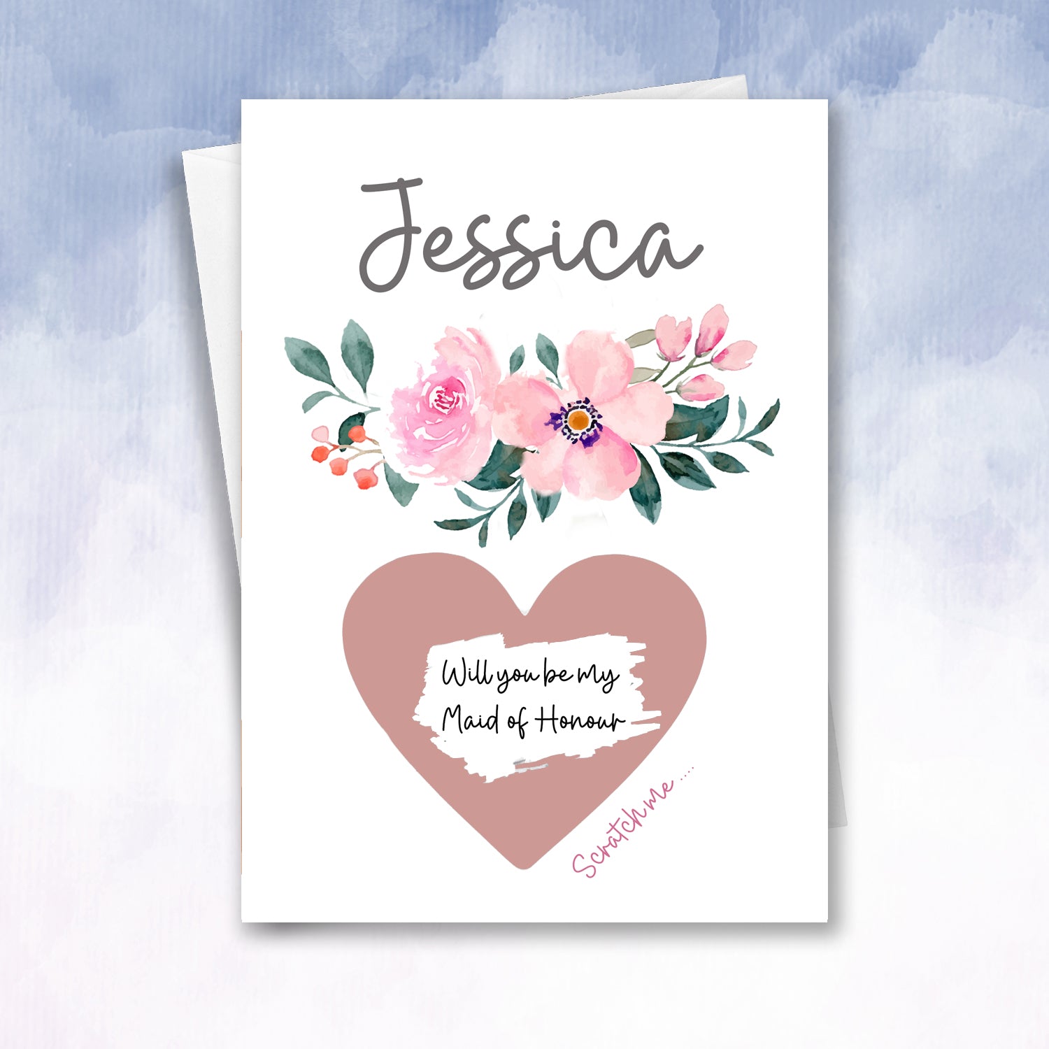 Be my Maid of honour or Bridesmaid Proposal Personalised Scratch Card Floral - 2f75e5-2