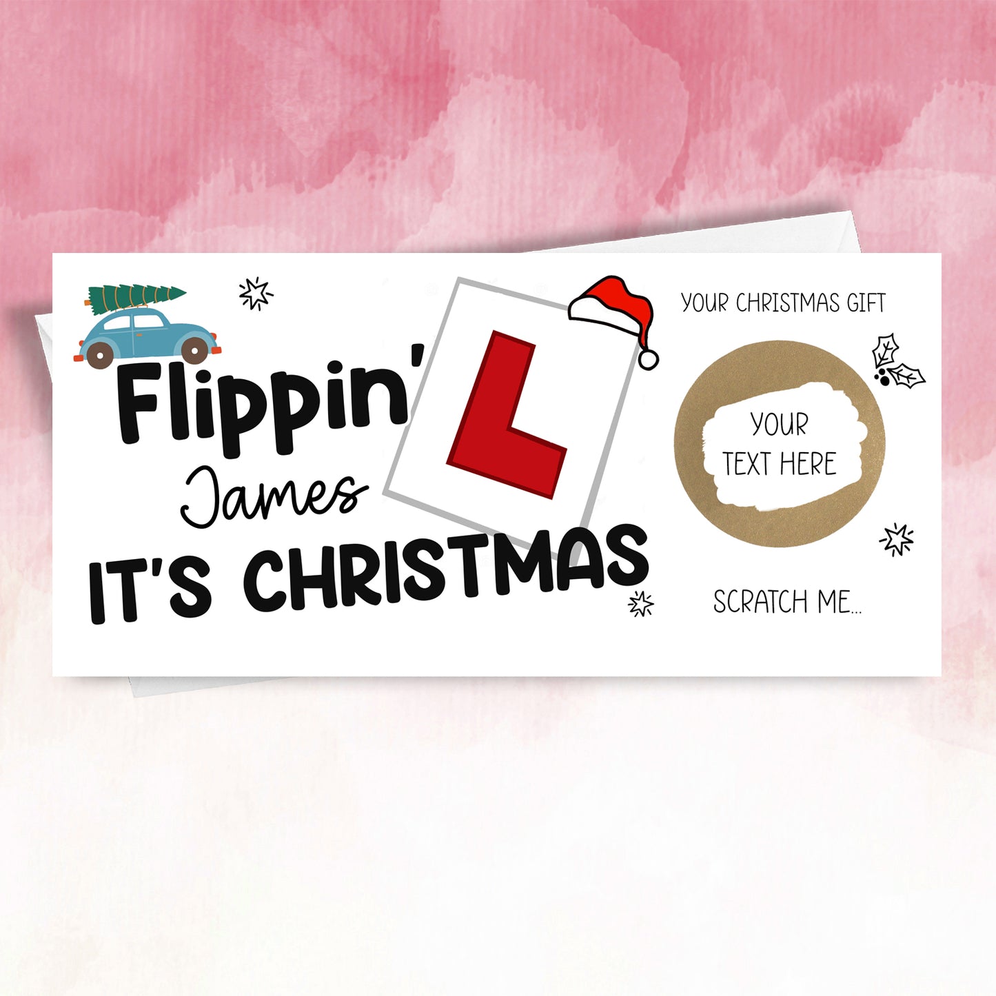Personalised Driving Christmas Scratch Card, Gift Voucher, Driving lessons experience reveal.