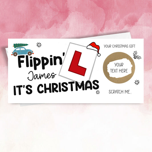 Personalised Driving Christmas Scratch Card, Gift Voucher, Driving lessons experience reveal.