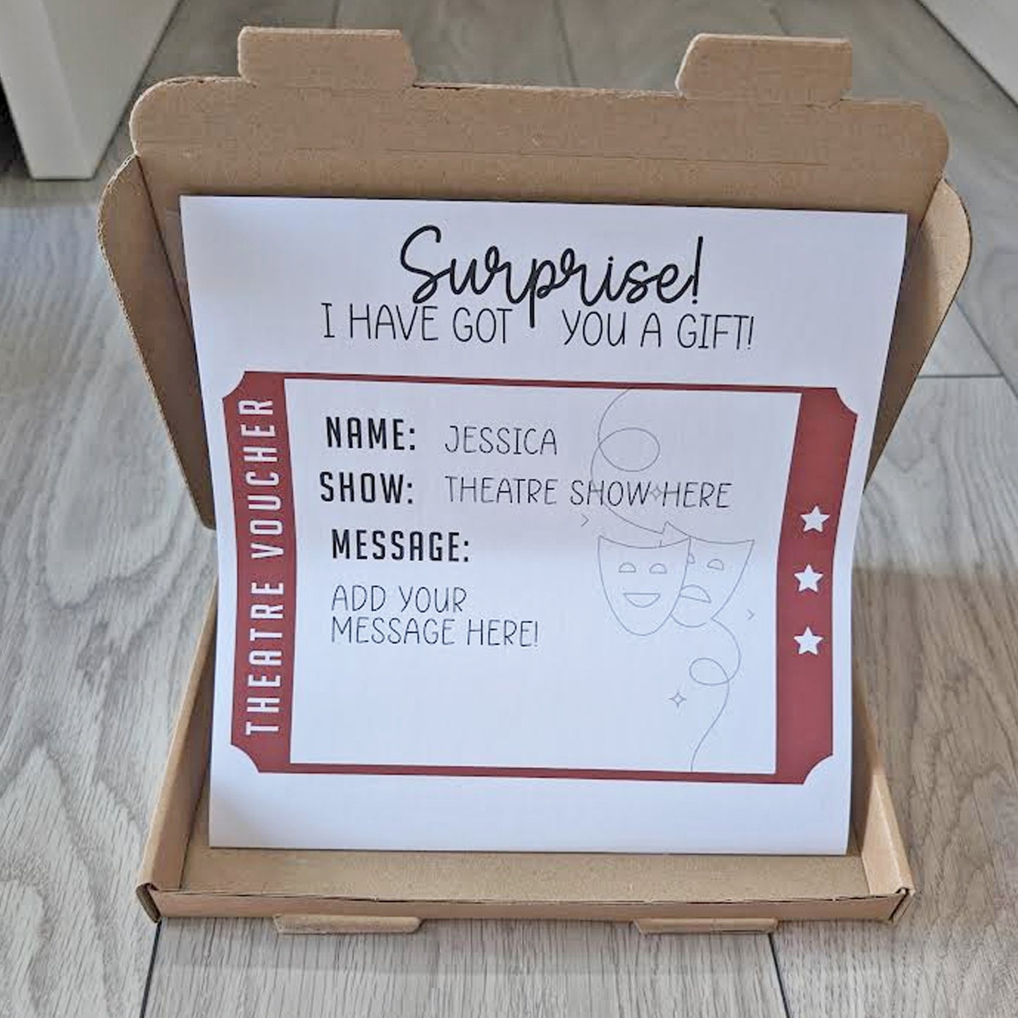 Personalised Surprise Theatre reveal voucher