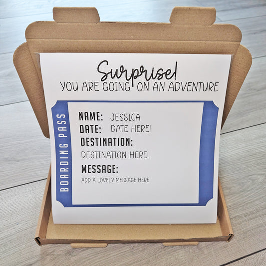 Personalised Surprise Holiday boarding pass reveal voucher
