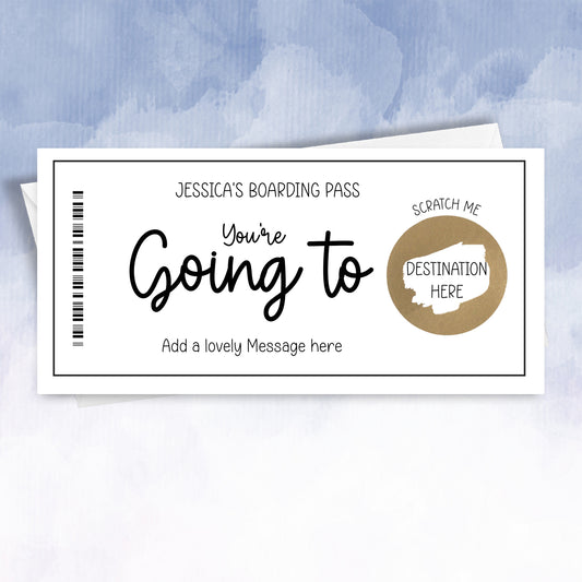 Personalised Boarding pass Scratch Off Gift Reveal Voucher