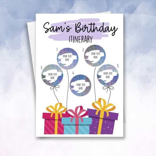 Birthday Itinerary personalised card