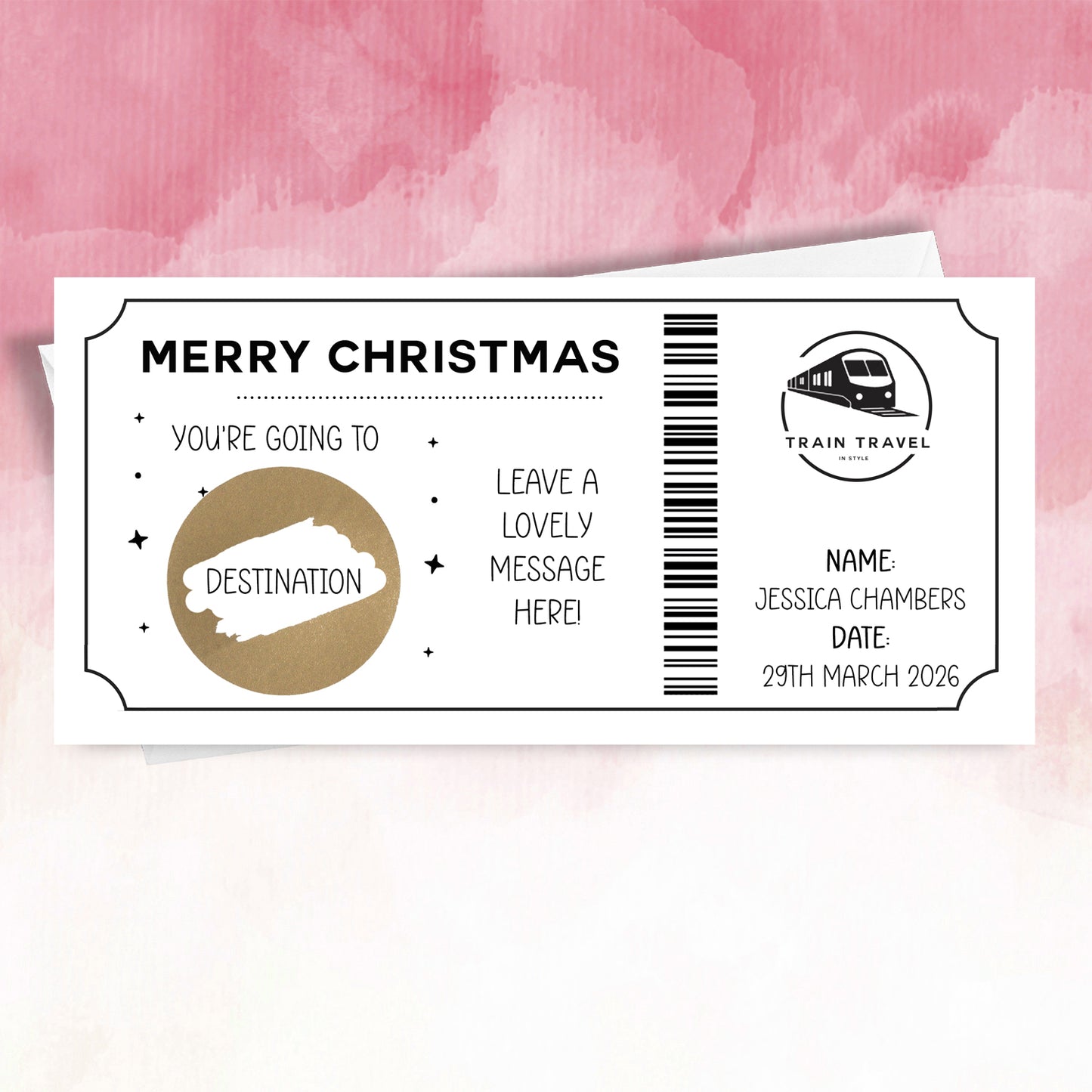 Personalised Train Ticket Christmas Card  Surprise Santa Visit  Faux Travel Pass