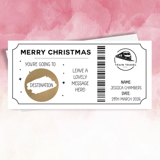 Personalised Train Ticket Christmas Card  Surprise Santa Visit  Faux Travel Pass