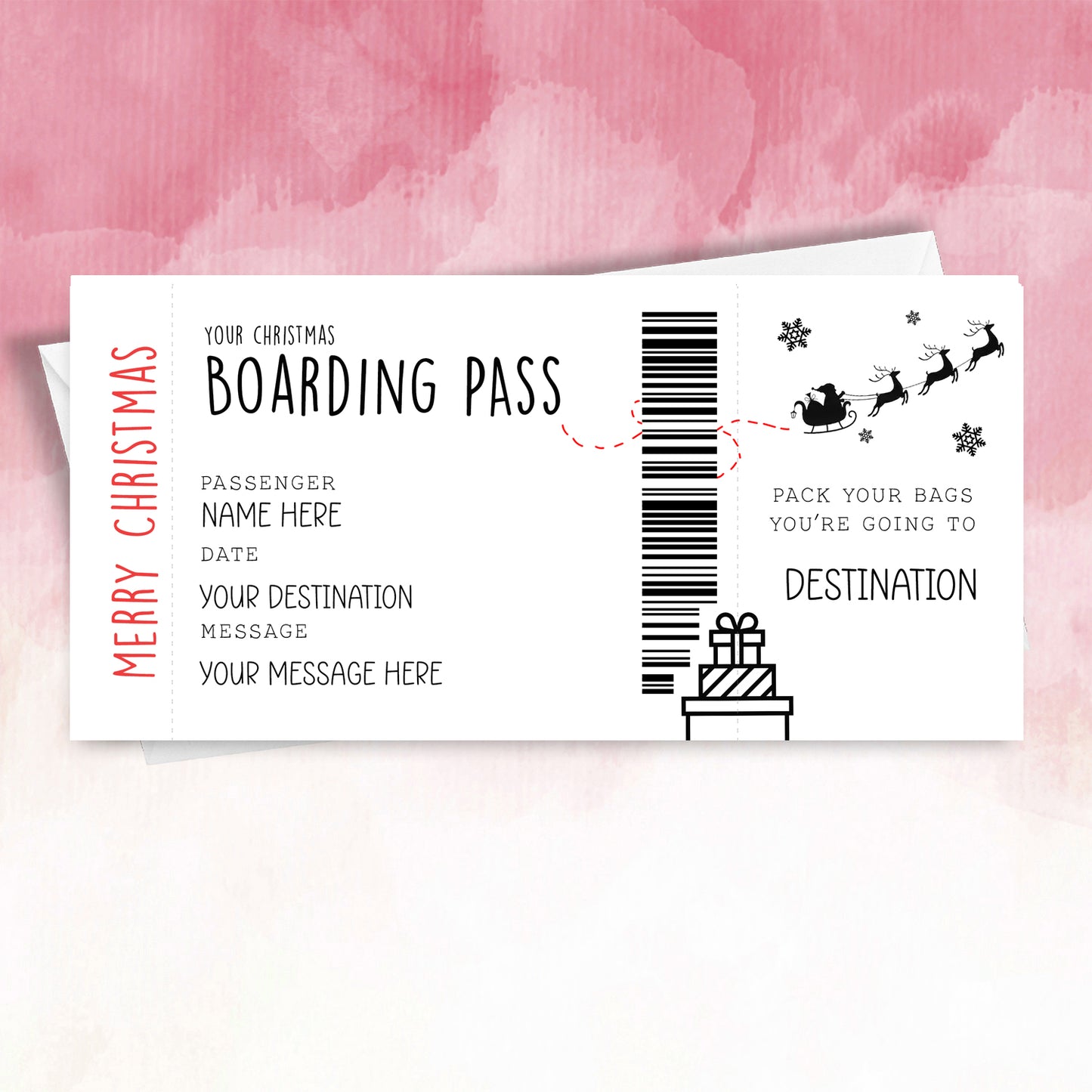Christmas Personalised Boarding Pass Surprise Trip Reveal Faux Plane