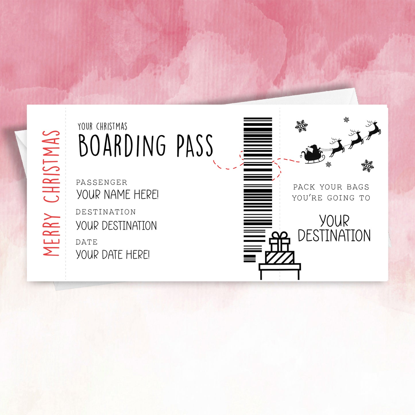 Christmas Personalised Boarding Pass Surprise Trip Reveal Faux Plane