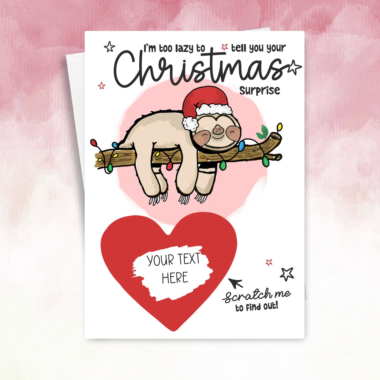 Personalised Sloth Christmas Scratch Card