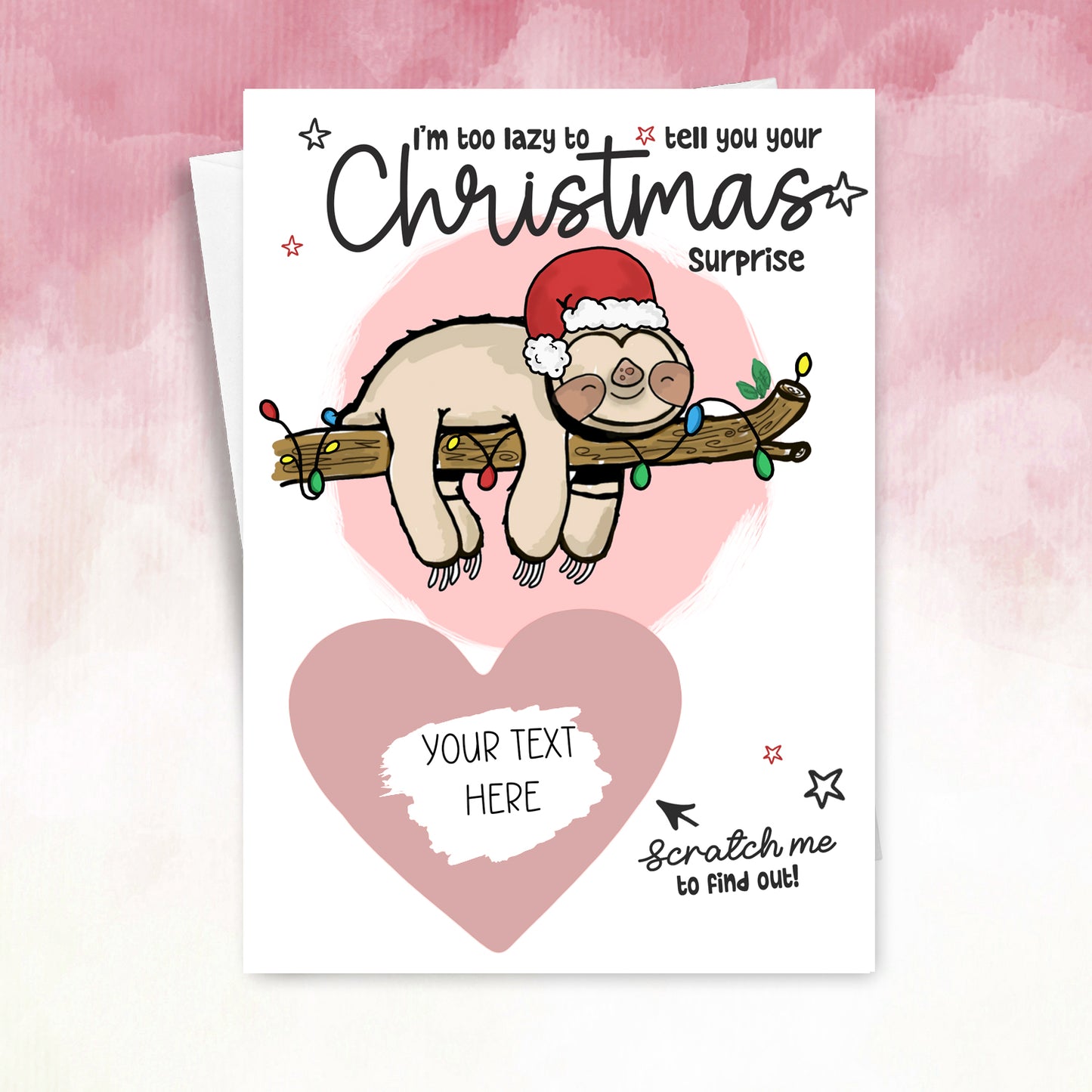 Personalised Sloth Christmas Scratch Card