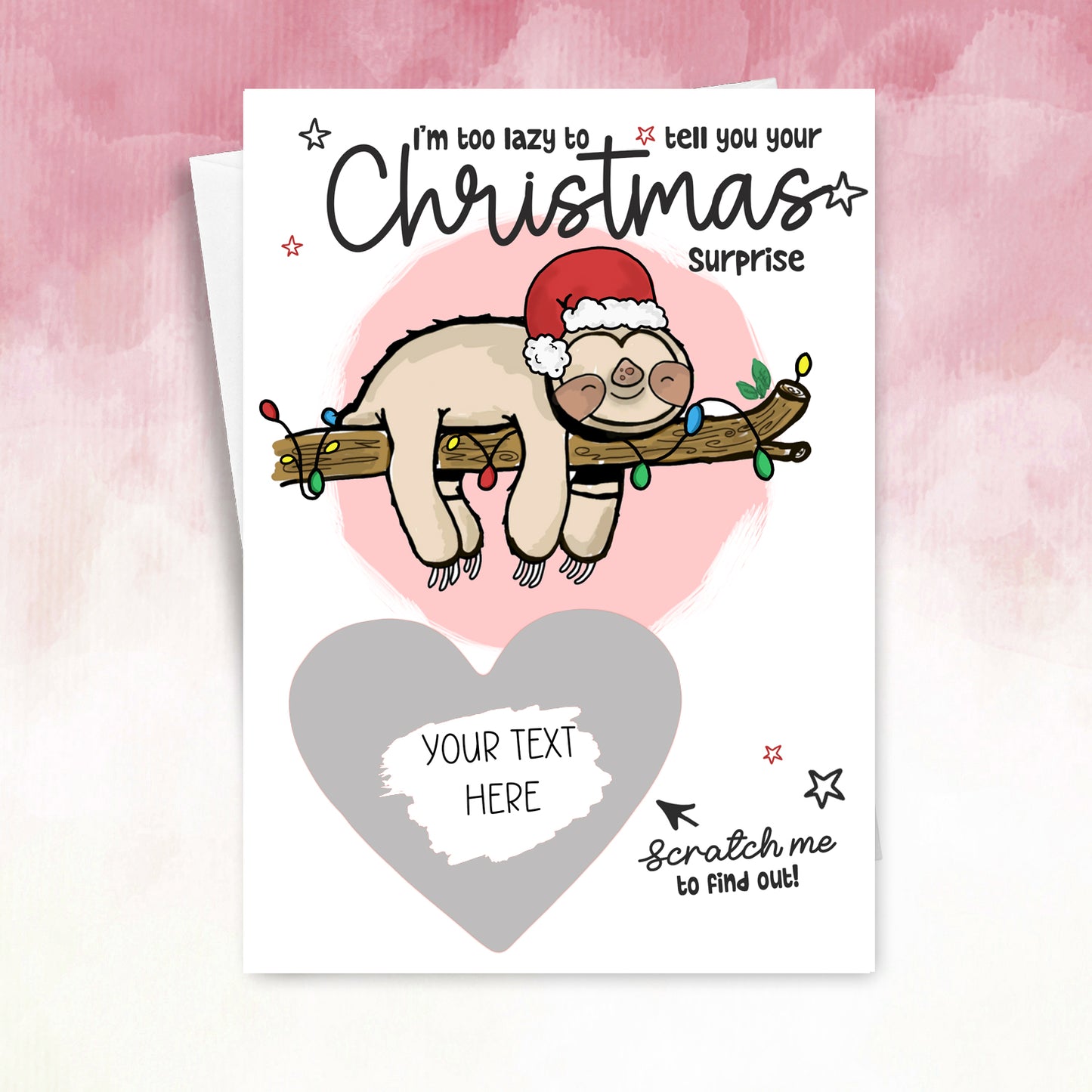 Personalised Sloth Christmas Scratch Card
