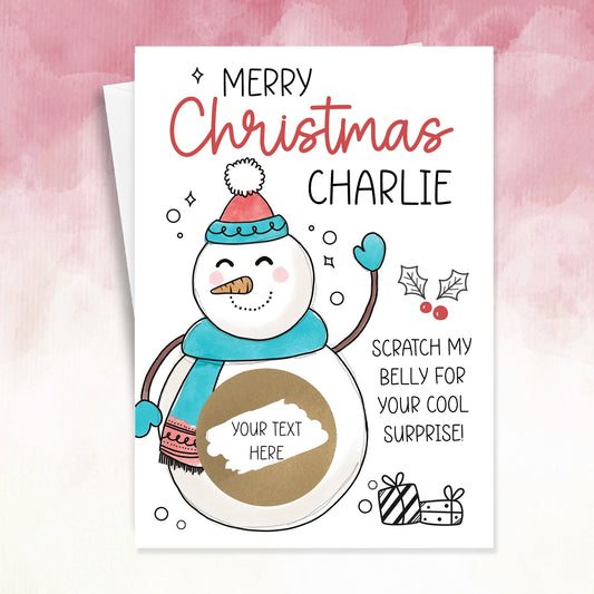 Personalised Scratch Off Snowman Christmas Card – Fun Reveal Gift for Kids & Family