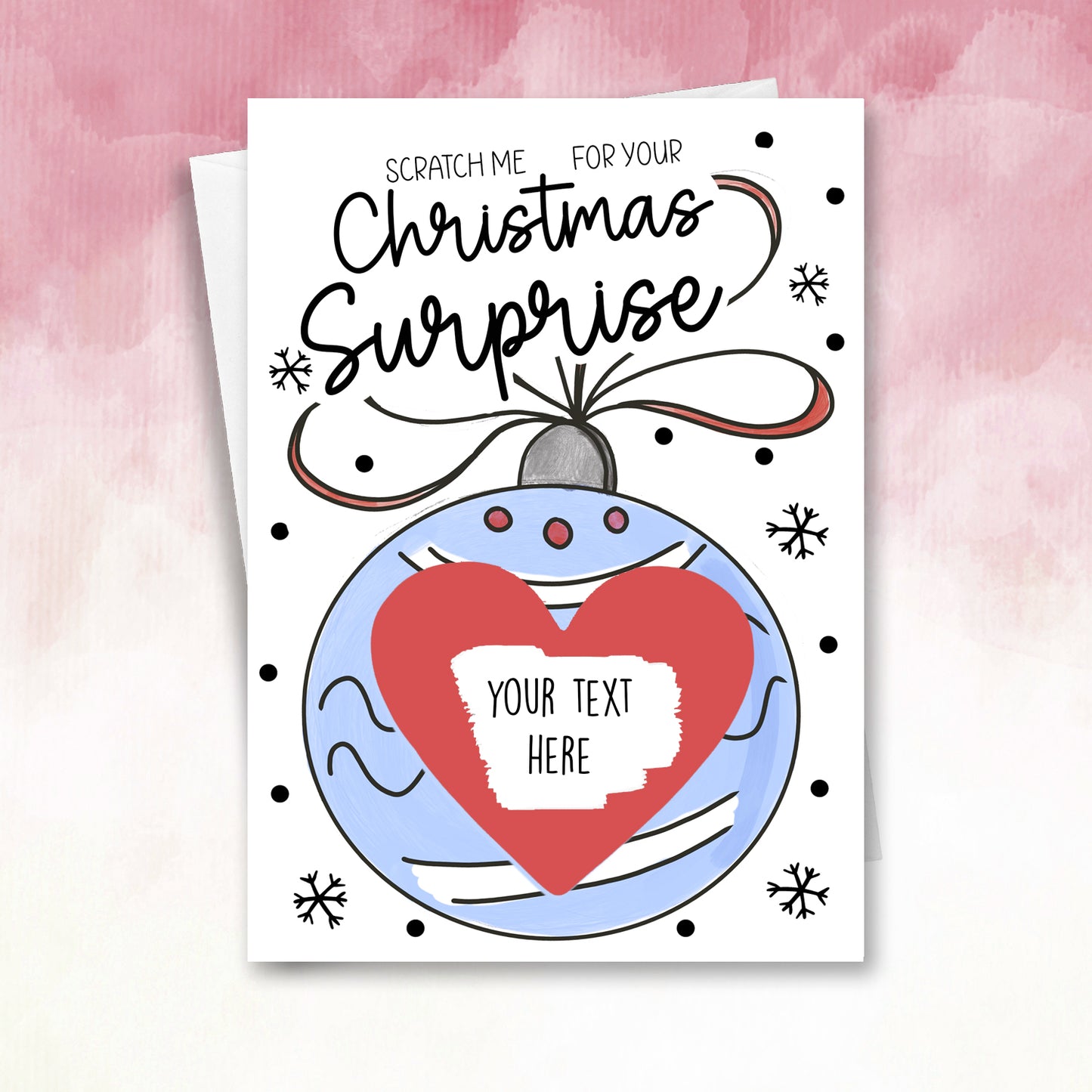 Personalised Christmas Blue Bauble Scratch Off Card
