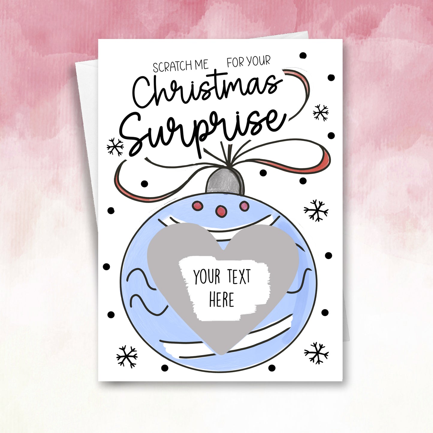 Personalised Christmas Blue Bauble Scratch Off Card