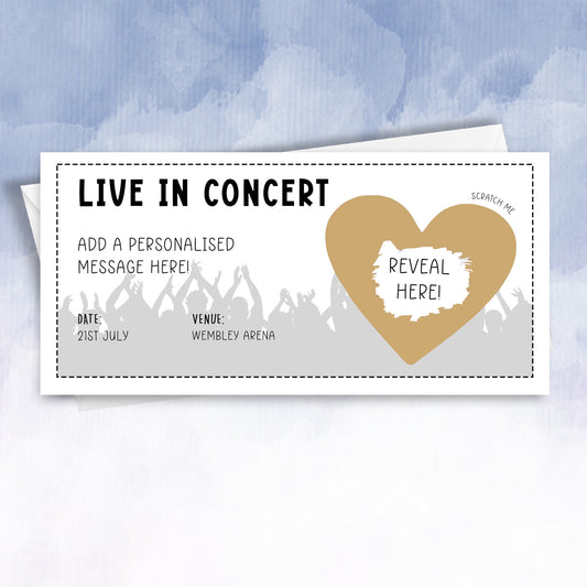 Personalised Concert Gig Reveal Scratch Off Card