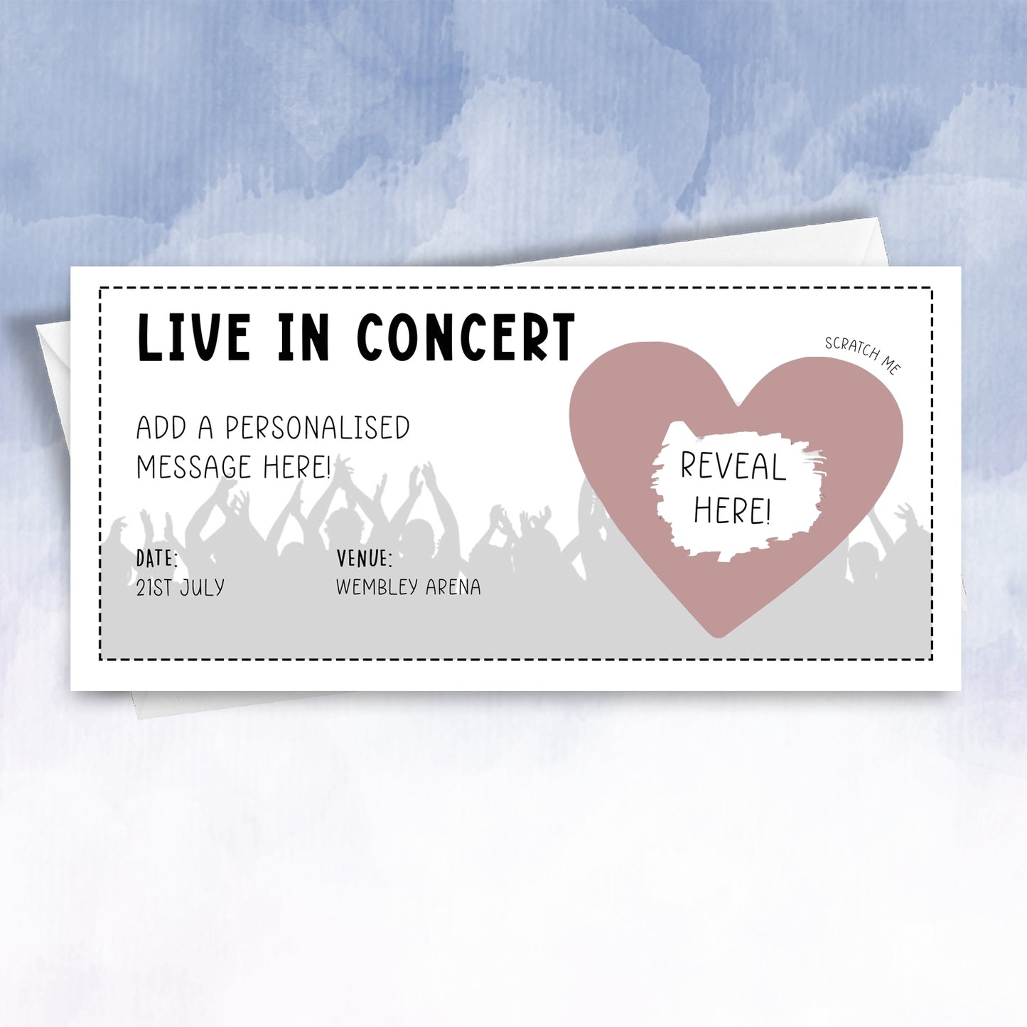 Personalised Concert Gig Reveal Scratch Off Card